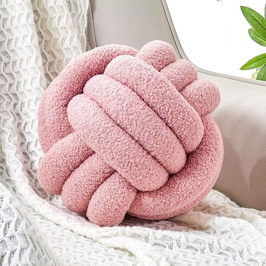 Uvvyui Knot Pillow Ball, Soft Home Decorative Pillows, Round Throw Pillow, Handmade Knotted Plush Pillow, Round Boucle Pillow Cushion (11 Inches Blush Pink)