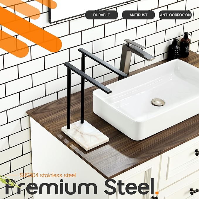 Towel Racks Matte Black Free Standing 2-Tier Hand Towel Holder for Bathroom Vanity Countertop with Thicken Steady Marble Base, Stainless Steel AN7003MB