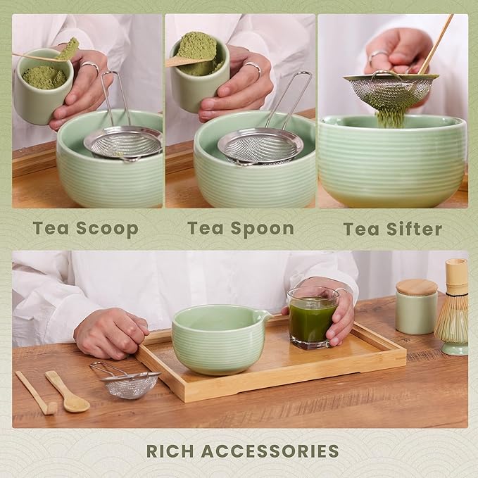 Matcha Whisk Set, Ceramic & Bamboo, 6-Piece, Blue