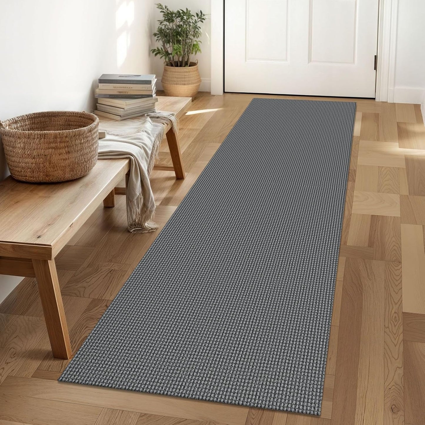 IOHOUZE Washable Runner Rug 2x6 Non Slip Runners for Hallways Entryway Runner Indoor, Kitchen Rugs Woven Cotton Floor Carpet for Kitchen Hall Entrance Bedroom, Dark Grey