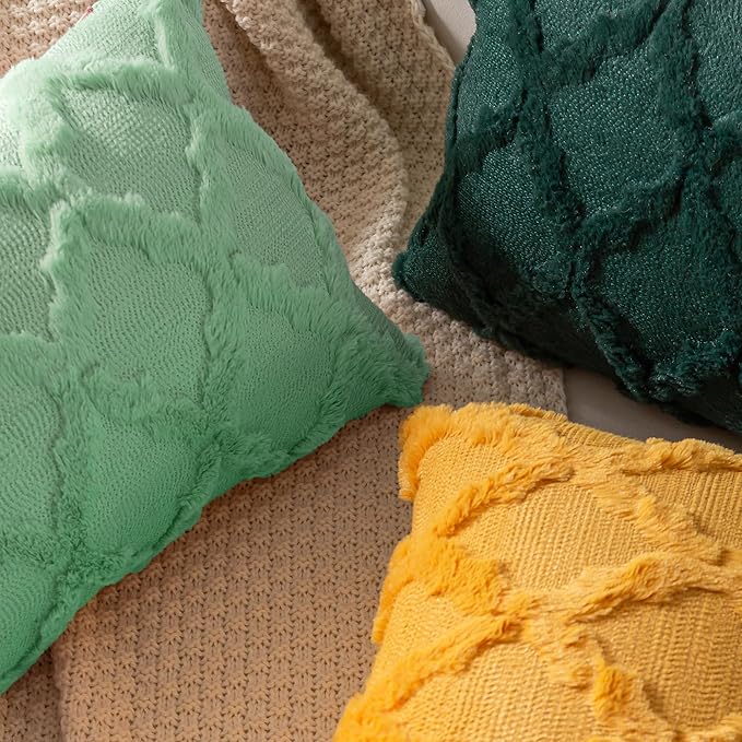 Set of 2 Soft Moroccan Throw Pillow Covers 18x18 Inch Plush Boho Decorative Pillow Cover Accent Cushion Case for Couch Sofa Bed, Sage Green