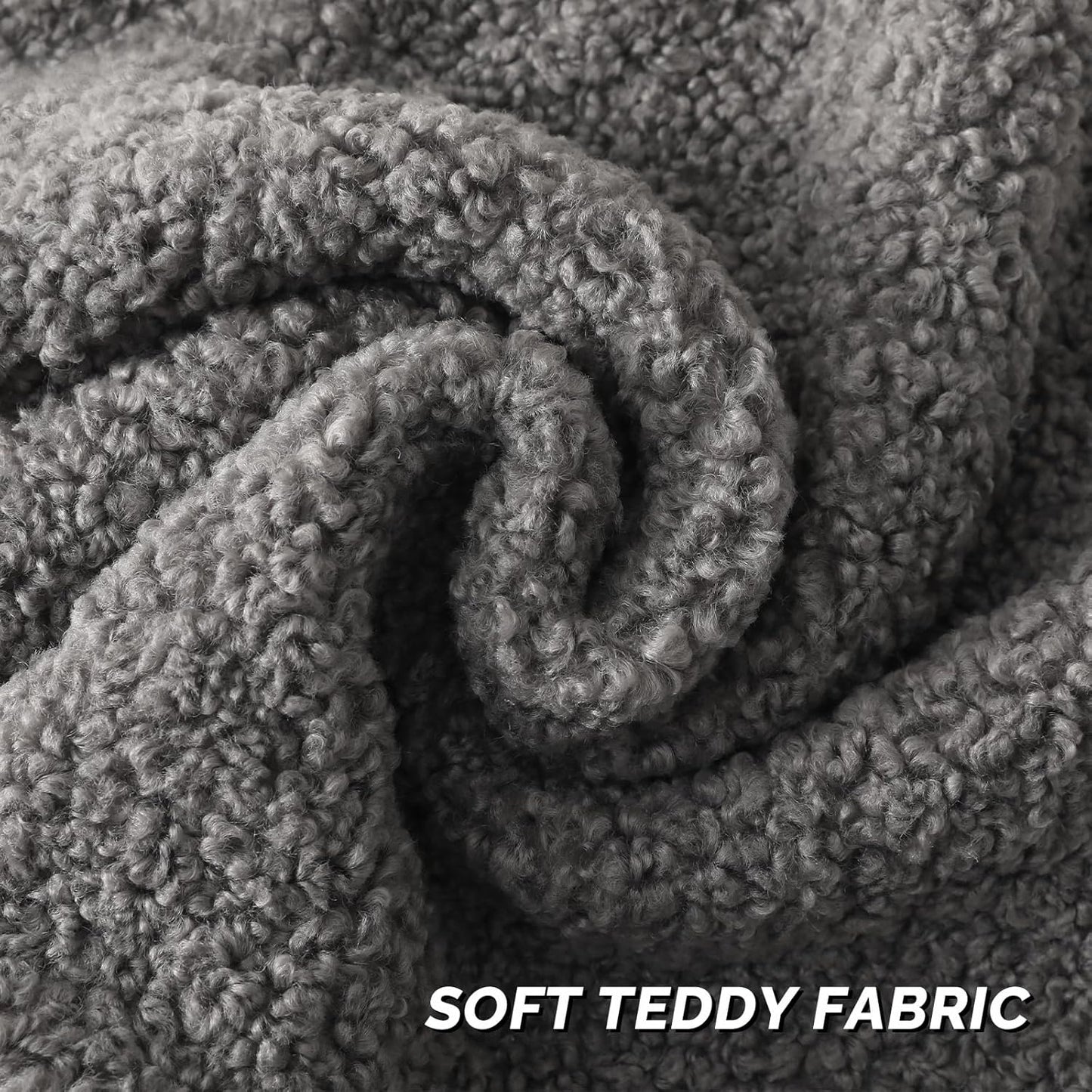 FUTEI Dark Grey Throw Pillow Covers 22x22 Inch Set of 2,Furry Faux Fur Teddy Boucle Textured Cushion Covers,Soft Fluffy Decorative Pillow Case,Home Decor for Couch Bed Living Room Office Car