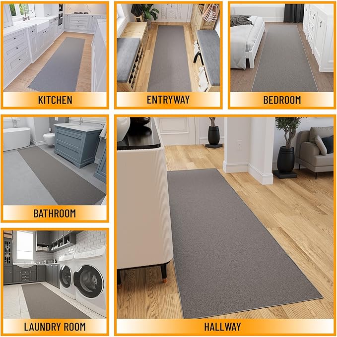 Ottomanson Hallway Runner Rug 2'7" x 9'10" Non Slip Solid Area Rugs Easy to Clean Laundry Rug Runner Durable & Pet Friendly Floor Carpet Runners for Hallways Entryway Living Room Kitchen, Gray