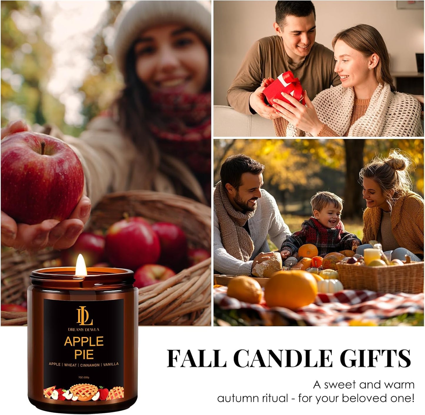 Fall Candle | Apple Pie Scented Candle - Autumn Home Decor, 7oz Autumn Soy Candles with 50hr Burn Time, Holiday Thanksgiving Fall Gifts for Women Men