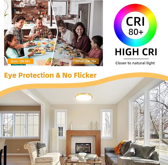 Hlite 4pack 12 inch Flush Mount LED Ceiling Light Fixture,24W 2400LM Super Slim Light Fixtures Ceiling Mount 3000K/4000K/5000K 3CCT Selectable,Ceiling Light Fixtures for Kitchen,Bedroom (Gold)