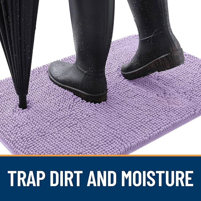 OLANLY Dog Door Mat for Muddy Paws 40x32, Absorbs Moisture and Dirt, Absorbent Non-Slip Washable Doormat, Quick Dry Chenille Mud Mat for Dogs, Entry Indoor Entryway Carpet for Inside Floor, Lavender