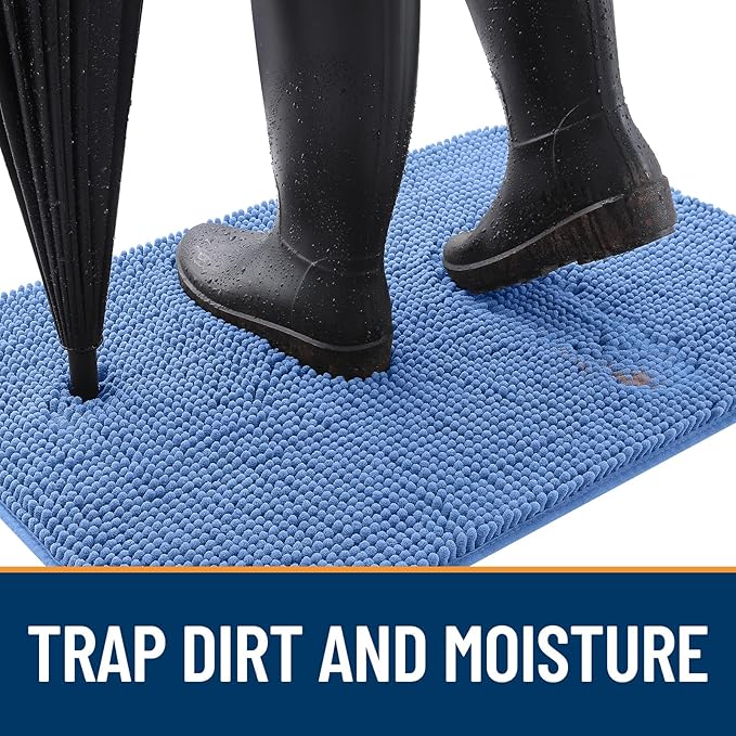 OLANLY Dog Door Mat for Muddy Paws 36x24, Absorbs Moisture and Dirt, Absorbent Non-Slip Washable Doormat, Quick Dry Chenille Mud Mat, Entry Indoor Entryway Carpet for Inside Floor, Cornflower Blue
