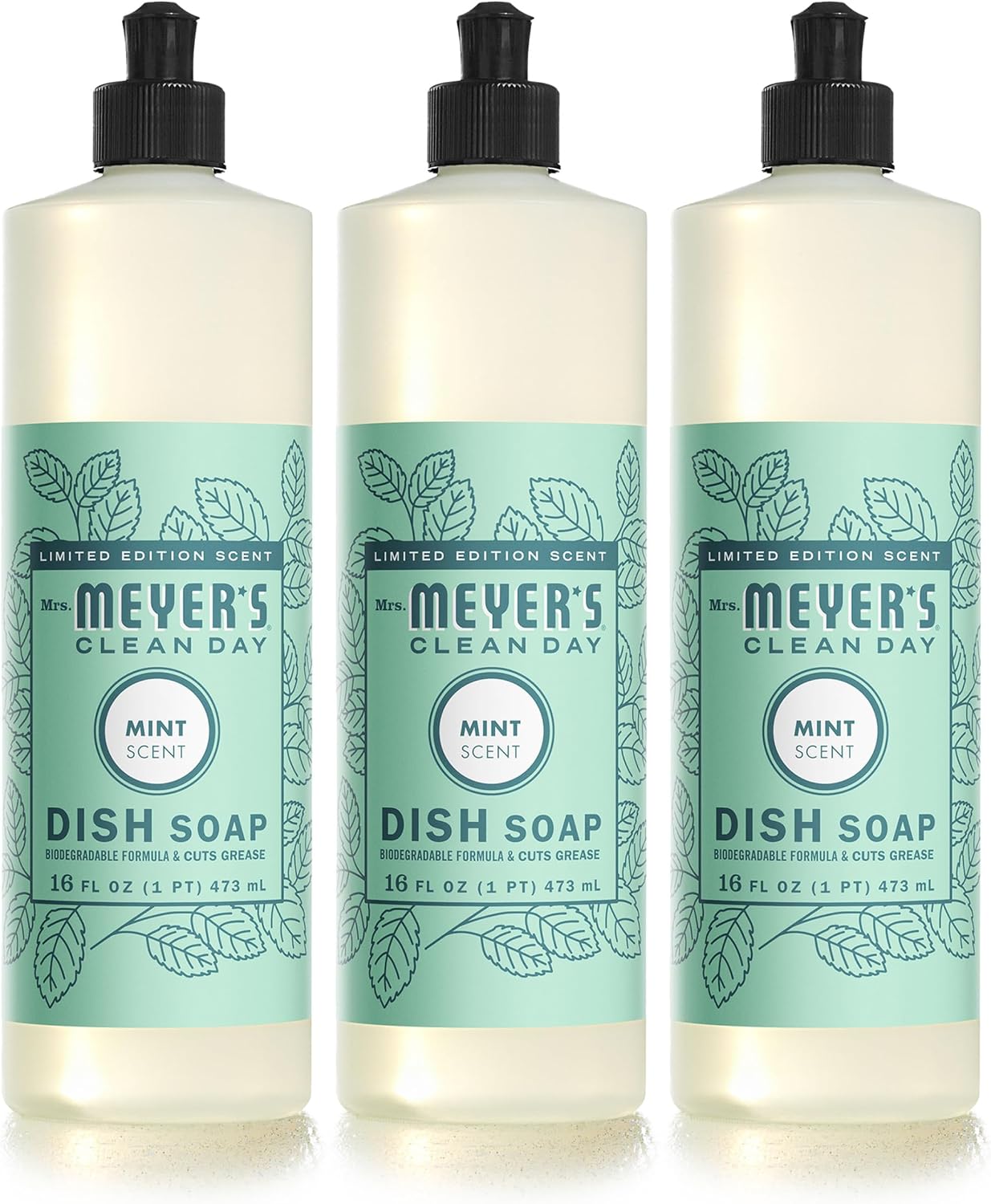 MRS. MEYER'S CLEAN DAY Liquid Dish Soap, Biodegradable Formula, Limited Edition Mint, 16 fl. oz - Pack of 3