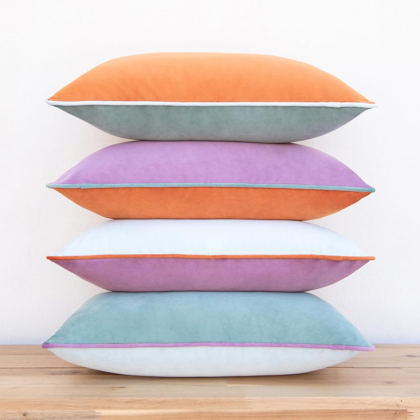 MONDAY MOOSE Decorative Throw Pillow Covers Cushion Cases, Set of 4 Soft Velvet Modern Double-Sided Designs, Mix and Match for Home Decor, Pillow Inserts Not Included (12x20 inch, Purple/Teal)