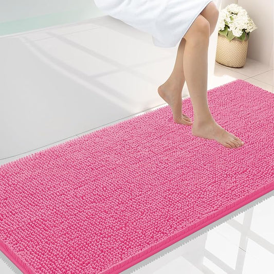 Smiry Luxury Chenille Bathroom Rugs 59x24, Extra Soft and Absorbent Shaggy Bath Mat, Machine Washable, Non-Slip Plush Carpet Runner for Tub, Shower, and Floor, Home Decor Accessories, Hot Pink
