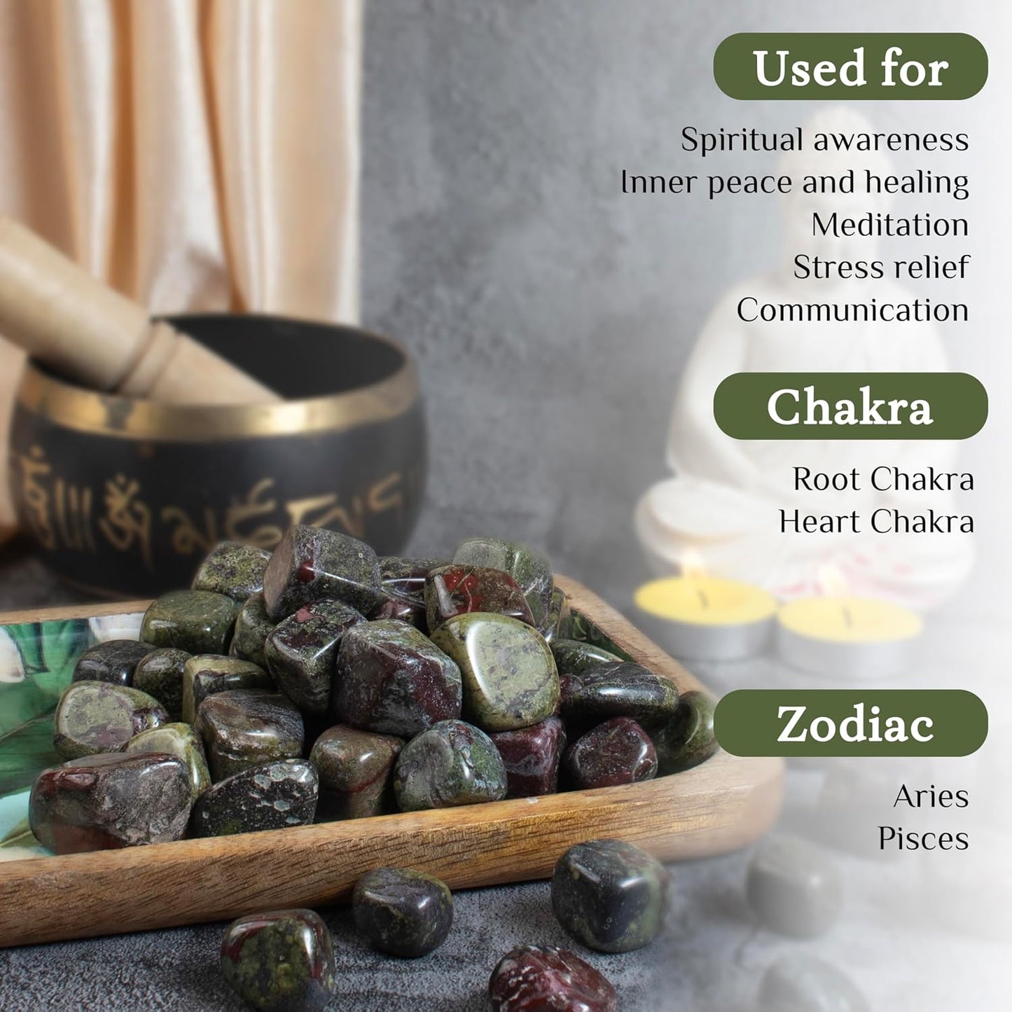 Crocon 1lb Dragon Bloodstone Tumbled Stones and Crystals Bulk, Polished Stones - Rock Collection - vase Filler tumbles Crystals Healing Reiki - Gemstone Gifts, Good Luck, Fountain tumbles Size 20 mm