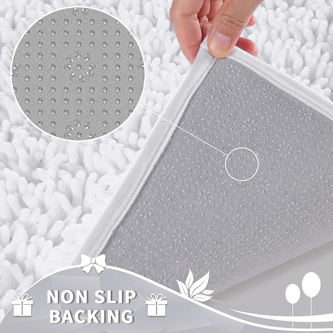 Yimobra Toilet Rugs U Shaped Washable, Extra Thick Soft Absorbent Chenille Contour Bathroom Rugs for Toilet 24x20 Inch, Quick Dry Non Slip Toilet Mat for Bath Floor, White