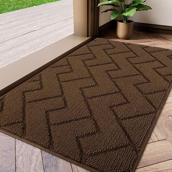 hicorfe Indoor Doormat,Front Back Door Mat TPR Backing Non Slip Mats 20"x31.5" Absorbent Resist Dirt Entrance Doormat Inside Floor for Entryway Washable Low-Profile(Dark Brown)
