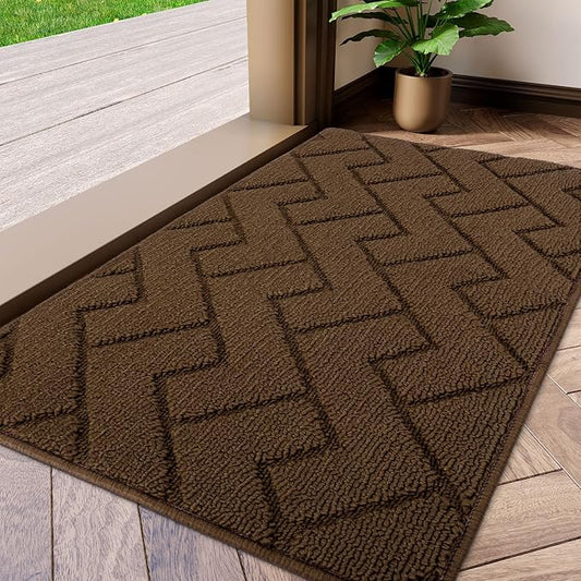 hicorfe Indoor Doormat,Front Back Door Mat TPR Backing Non Slip Mats 20"x31.5" Absorbent Resist Dirt Entrance Doormat Inside Floor for Entryway Washable Low-Profile(Dark Brown)