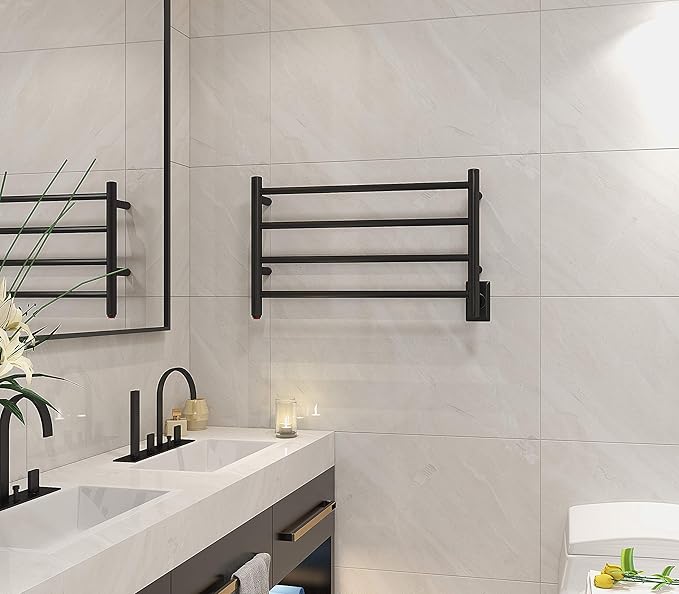 HEATGENE Towel Warmer 4 Bar Towel Dryer Wall-Mounted Plug-in Bath Towel Heater - Matte Black