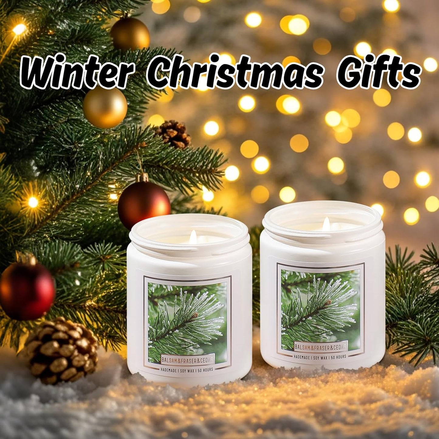Homsolver 2 Packs Christmas Candles, Balsam Fir Scented Pine Candle, 9oz Holiday Christmas Candle Gifts for Women and Men, 50+ Hour Burn Time, Christmas Tree Scented Decor for Home