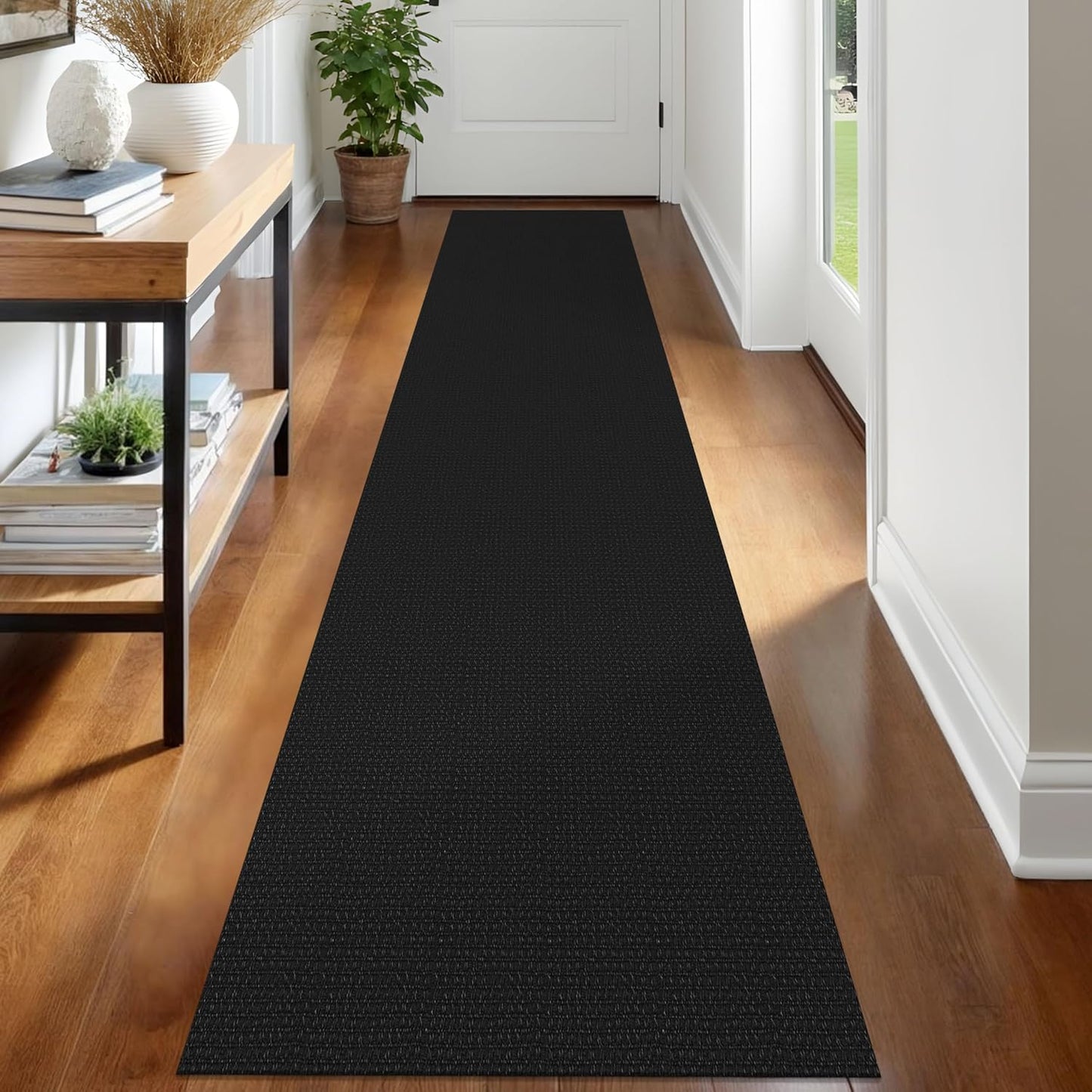 IOHOUZE Washable Runner Rug 2x12 Non Slip Rubber Backed Extra Long Hallway Runner Entryway Runner Indoor, Kitchen Rugs Woven Cotton Floor Carpet for Hall Stair, Black/Grey