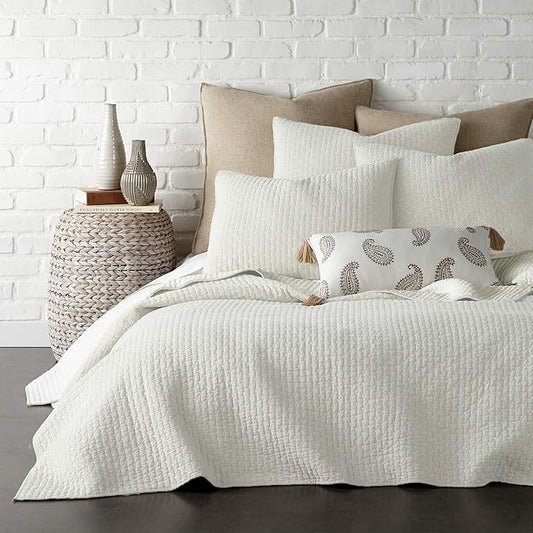 Levtex Home Cross Stitch Reversible Full/Queen Quilt Set (88x92in) with 2 Pillow Shams (26x20in) - Stitch Texture - Cream - Cotton Full/Queen Size Quilt Bedding Set - Lightweight, Soft, Pre-Washed
