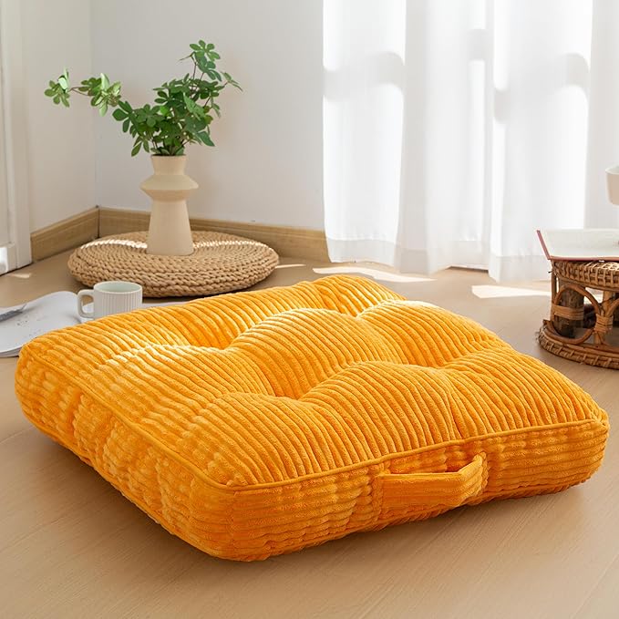 HIGOGOGO Washable Floor Pillow Cushion for Adults, Meditation Cushion Pillow, Large Square Floor Sitting, Removable Tufted Corduroy Cover, for Tatami Living Room or Yoga, 22x22 Inch, Machine Washable