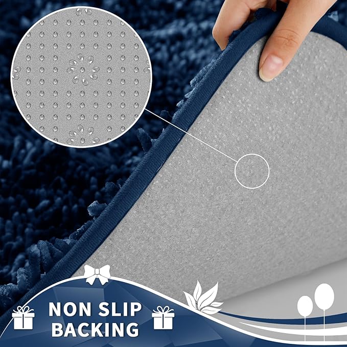 Yimobra Toilet Rugs U Shaped Washable, Extra Thick Soft Absorbent Chenille Contour Bathroom Rugs for Toilet 24x20 Inch, Quick Dry Non Slip Toilet Mat for Bath Floor, Navy Blue