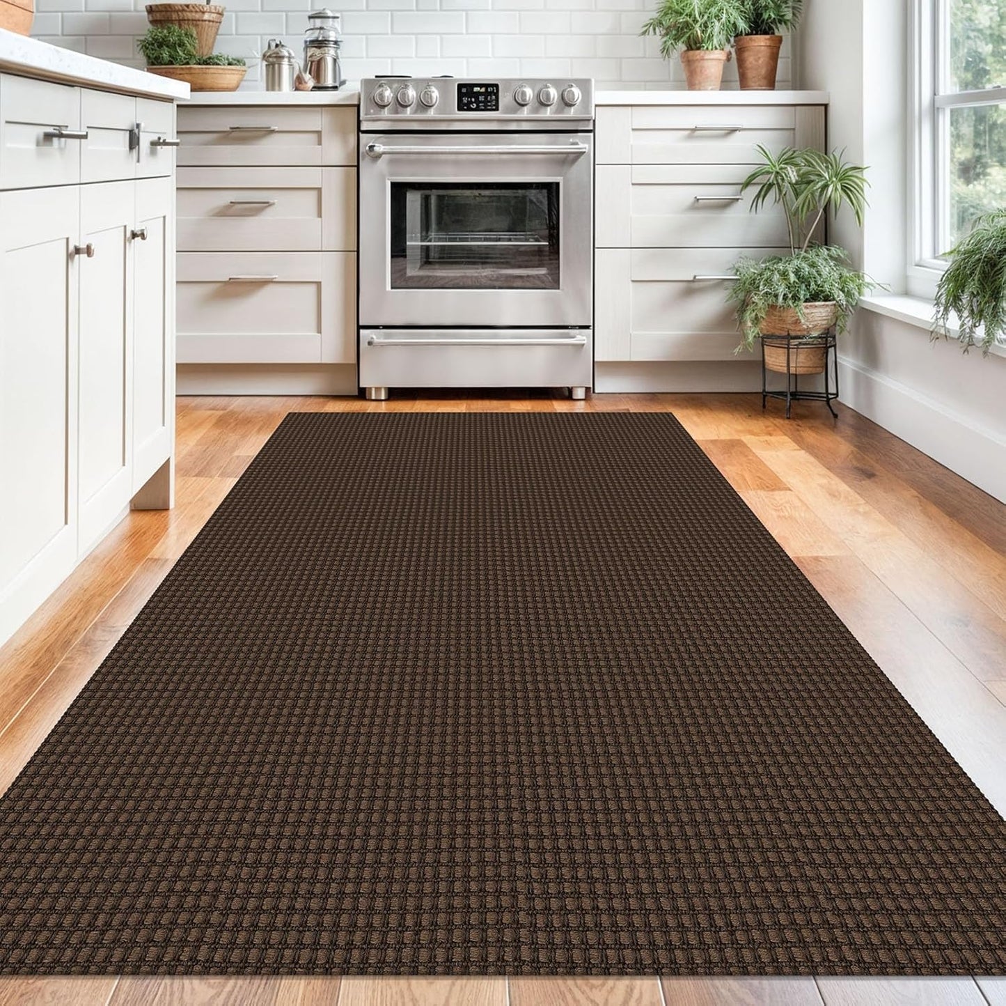 KOZYFLY Washable Area Rug 4x6 ft Non Slip Rubber Backed Living Room Rugs Braided Woven Cotton Kitchen Rugs Indoor Entryway Rug Floor Carpet for Dining Living Room Bedroom, Reddish Brown/Coffee