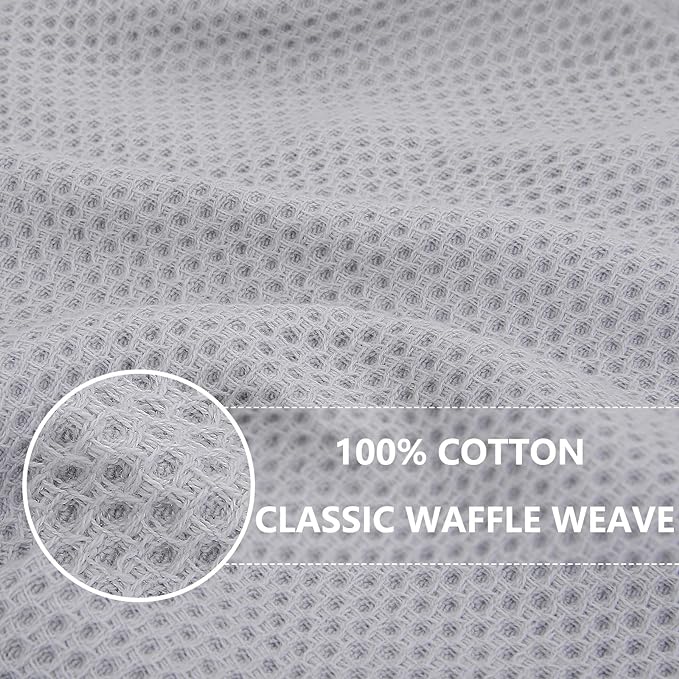 Homaxy 100% Cotton Waffle Weave Kitchen Dish Cloths, Ultra Soft Absorbent Quick Drying Dish Towels, 12 x 12 Inches, 12-Pack, Light Gray