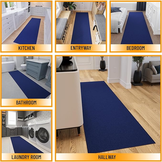 Ottomanson Hallway Runner Rug 2'7" x 9'10" Non Slip Solid Area Rugs Easy to Clean Laundry Rug Runner Durable & Pet Friendly Floor Carpet Runners for Hallways Entryway Living Room Kitchen, Navy