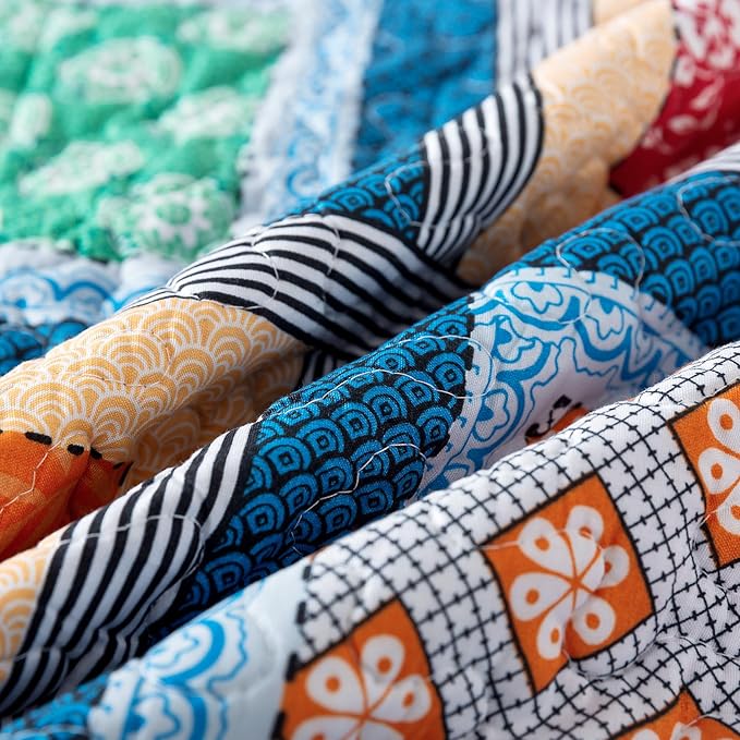 NEWLAKE Quilt Bedspread Sets - Bohemian Farmhouse Pattern Reversible Coverlet Set, King Size