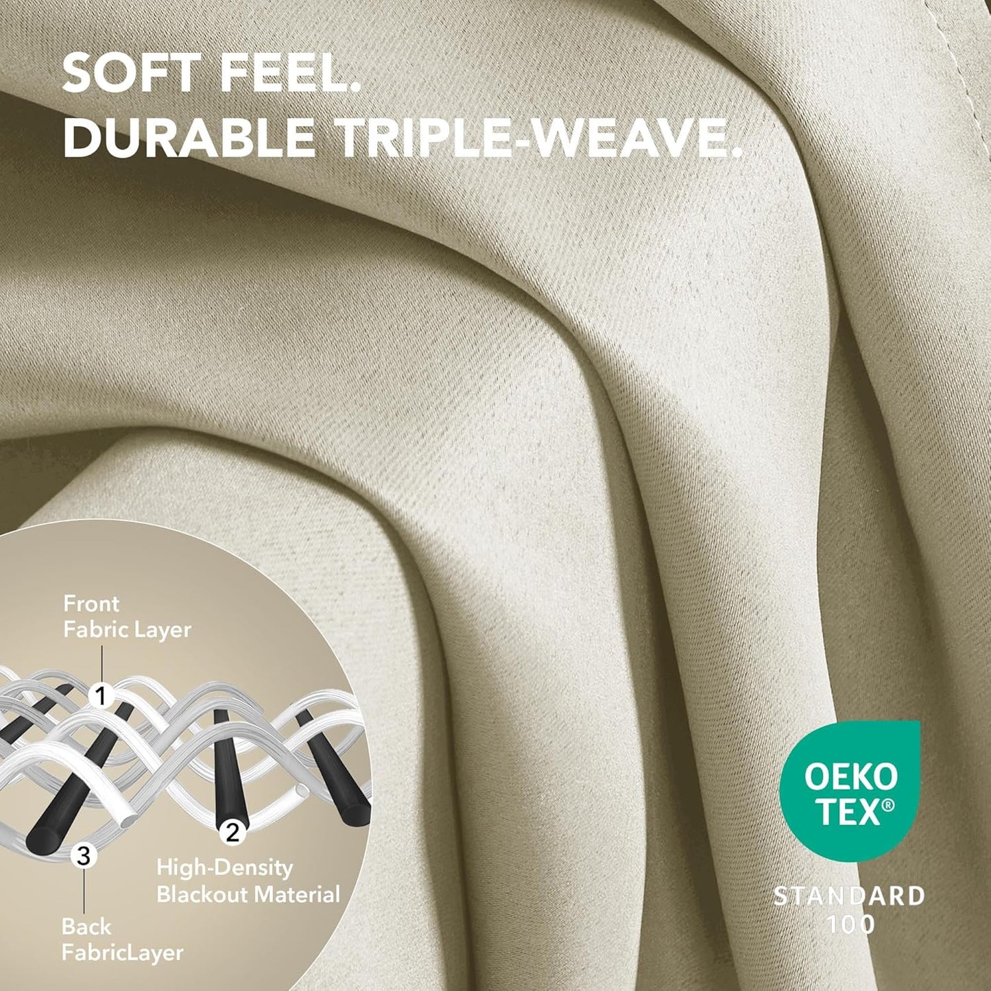 Deconovo Blackout Curtains for Bedroom – Set of 2 42W x 84L Inch Thermal Insulated & Noise Reducing Panels–Home Window Room Darkening Sustainable Grommet Drapes for Living Room and Nursery, Beige