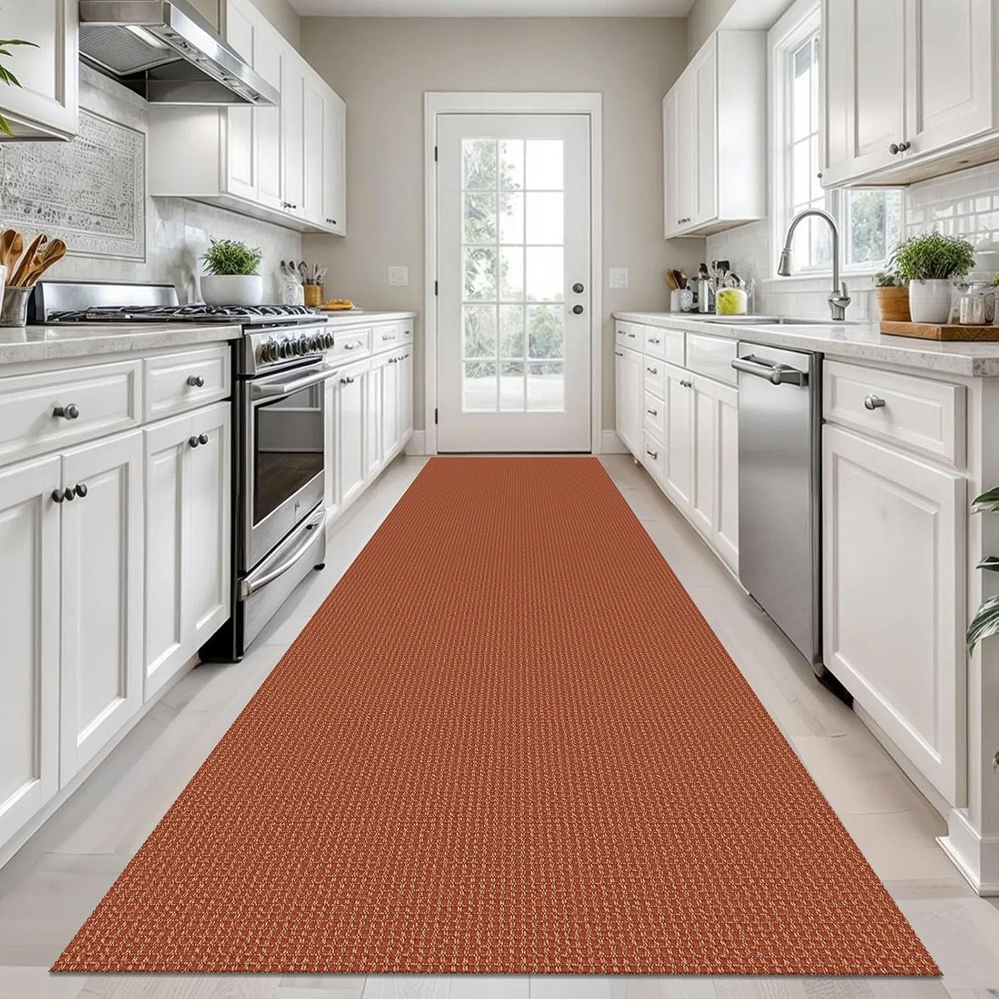 KOZYFLY Long Runners for Hallways 3x12 ft Washable Kitchen Runner Non Slip Rubber Backed Hallway Rugs Cotton Entryway Runner Rug Floor Carpet for Indoor Hall, Backdoor, Kitchen, Orange/Tan
