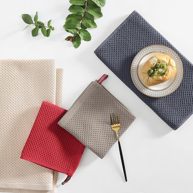 Homaxy 100% Cotton Kitchen Towels and Dishcloths Set, 12 x 12 Inches and 13 x 28 Inches, Set of 10 Bulk Kitchen Towels Set, Ultra Soft Absorbent Dish Cloths for Washing Dishes, Mixed Color