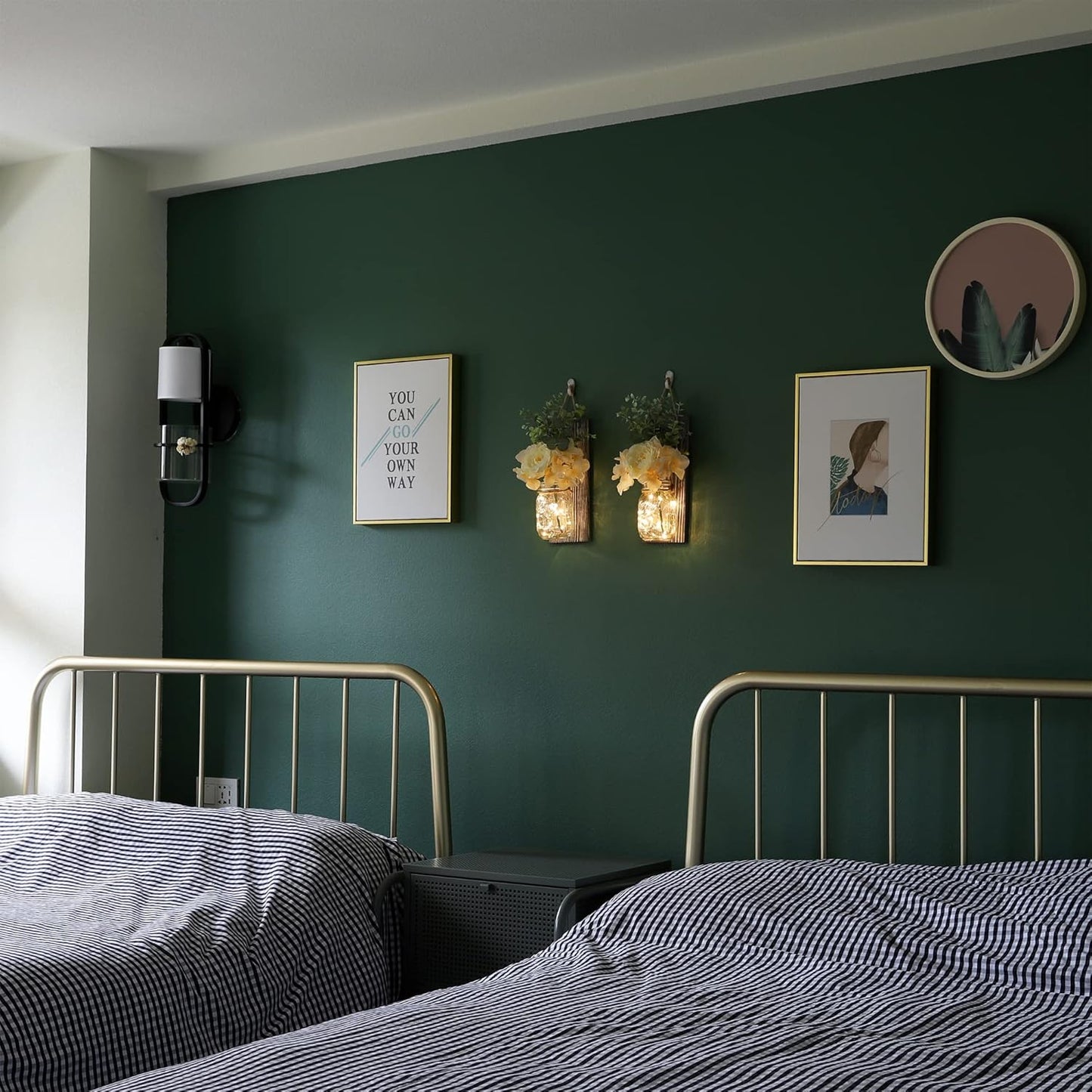 HOMKO Rustic Wall Decor, Mason Jars Wall Sconces with Remote LED Lights, Hanging Rural Retro Decor (Set of 2) - Rustic Grey