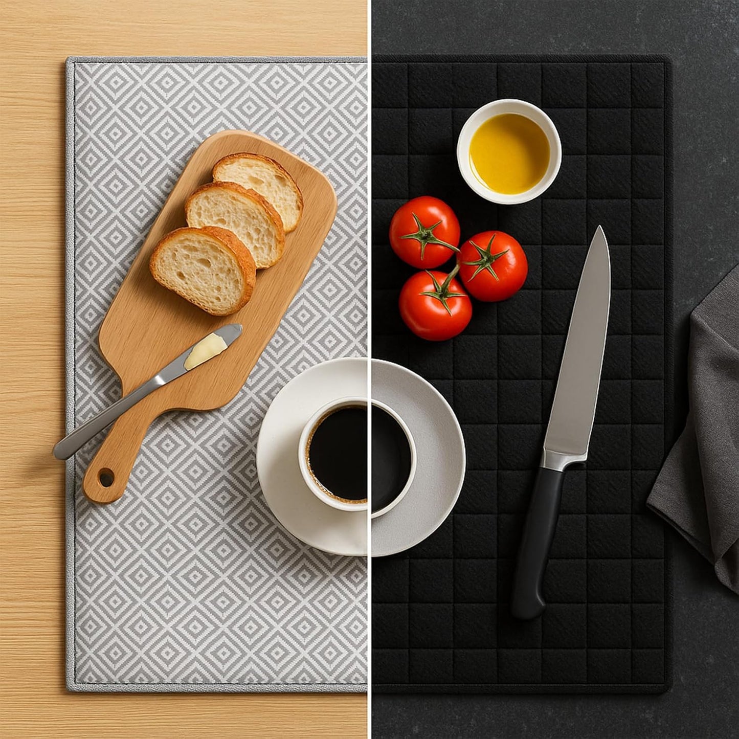 Dish Drying Mat 15"x20" – Ultra Absorbent Microfiber Kitchen Counter Mat, Fast-Dry Dish Pad for Dishes, Utensils, Pots & Pans, Soft & Durable (Elegant Duo, large)