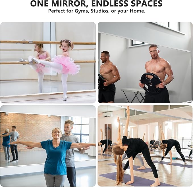 Home Gym Mirror for Wall,48x24x3PCS Full Length,Glass Frameless Body Large Mirror for Home Gym,Workout,Bedroom,Garage(Silver)