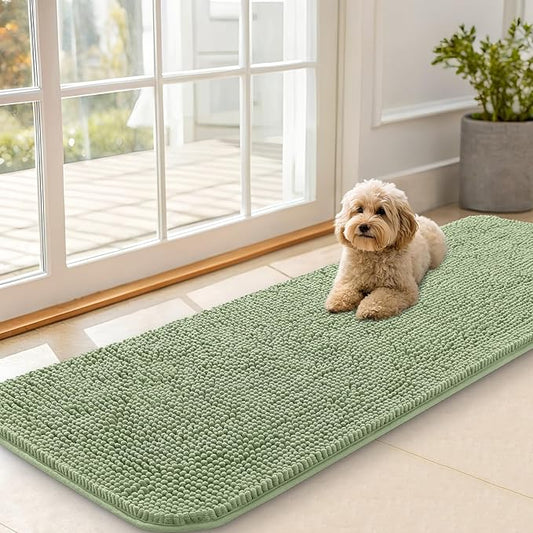 OLANLY Dog Door Mat for Muddy Paws 59x20, Absorbs Moisture and Dirt, Absorbent Non-Slip Washable Doormat, Quick Dry Chenille Mud Mat for Dogs, Entry Indoor Entryway Carpet for Inside Floor, Sage Green