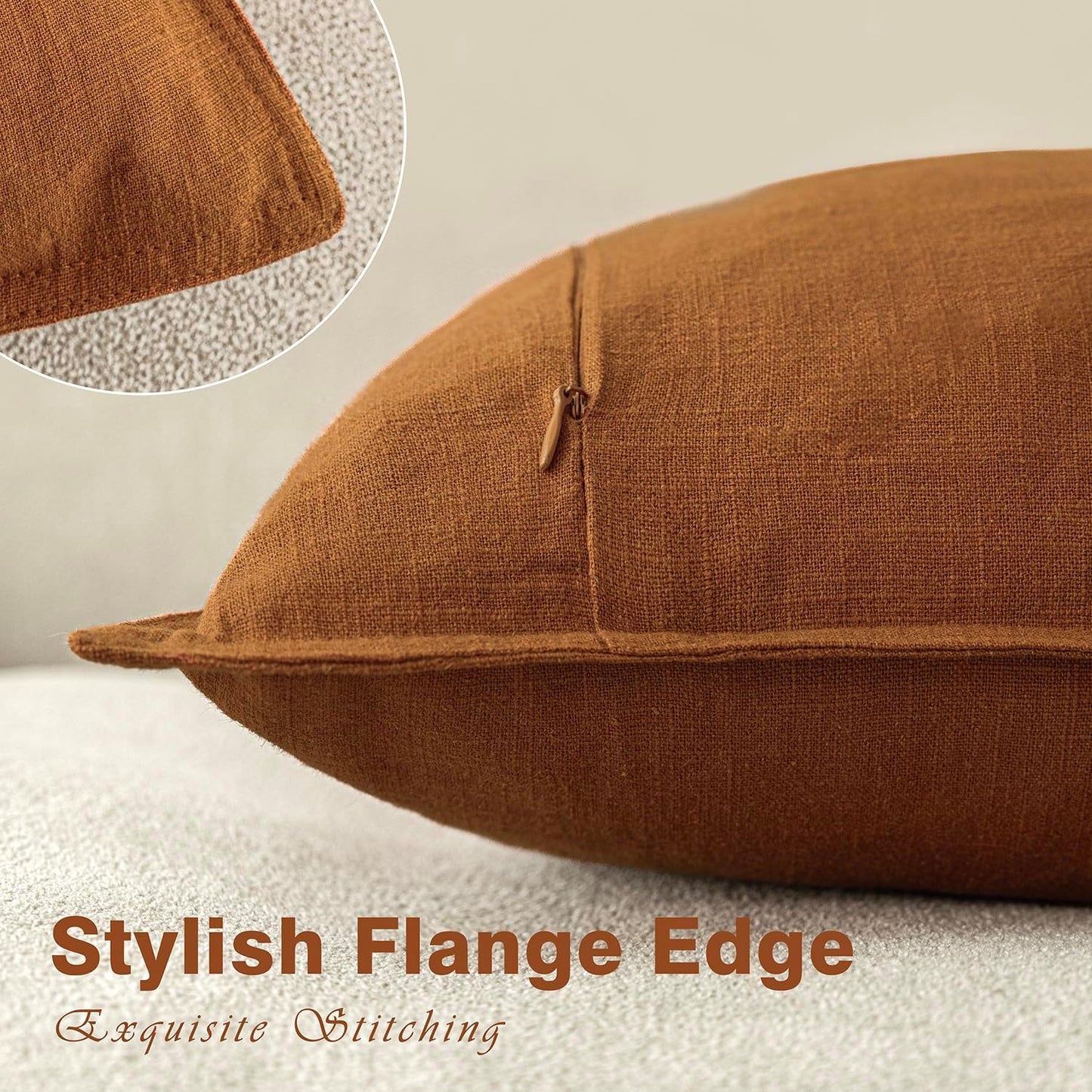 Foindtower Set of 2, Decorative Linen Soild Throw Pillow Covers Soft Accent Euro Cushion Case Boho Farmhouse Pillowcase for Chair Couch Sofa Bedroom Living Room Home Decor 16 x 16 Inch Autumn Orange