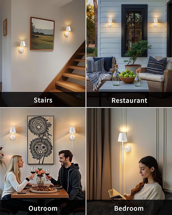 KDG Wireless Wall Sconces Set of 2, Small Cordless 5200mAh Rechargeable Battery LED Wall Lamps, Stepless Dimming Lightings for Wall Painting, Living Room, Bedroom, Hallway, Gifts, Night Light (White)
