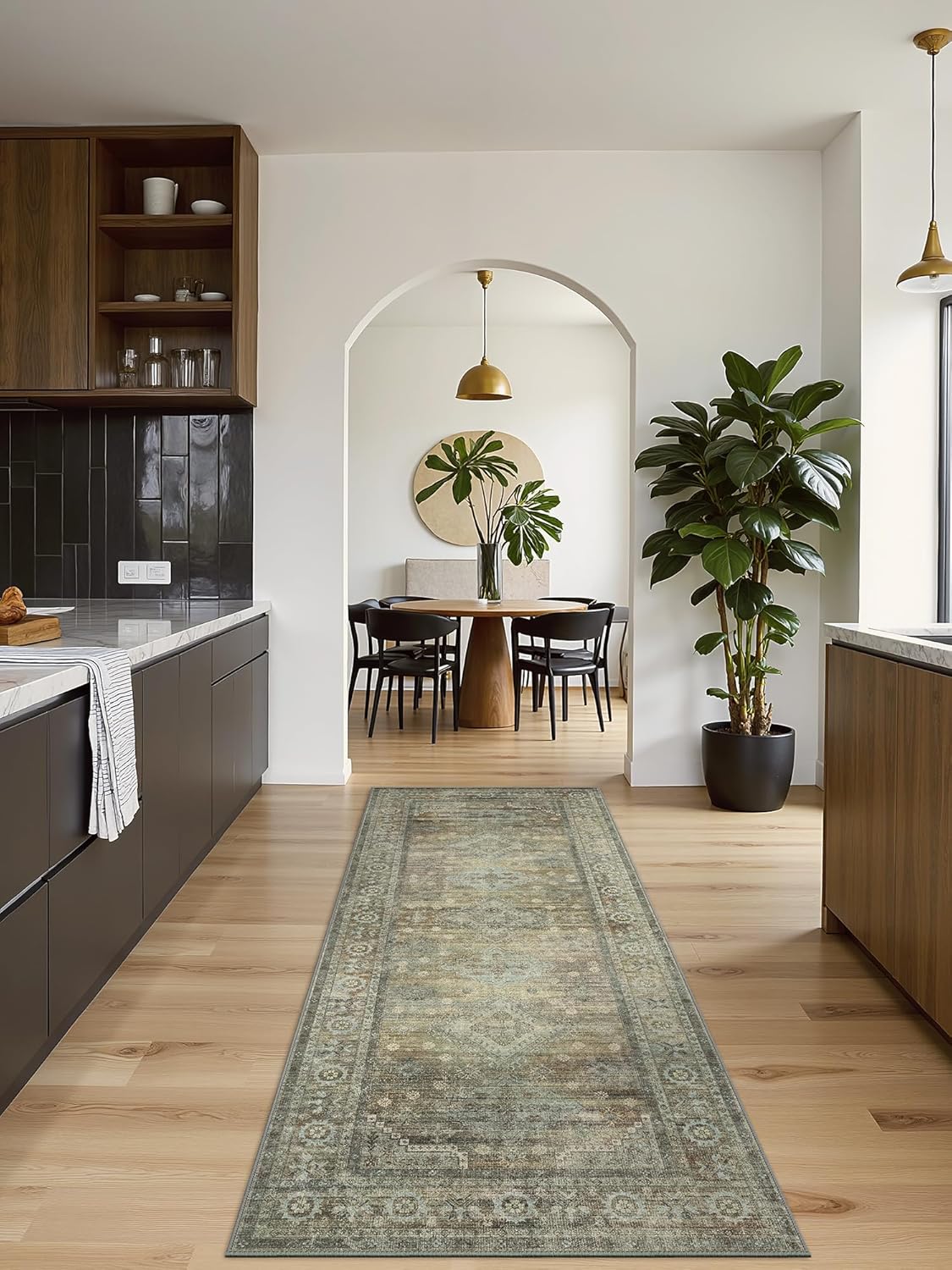 Runner Rug for Hallway Kitchen, 3x8 Machine Washable Runners Rug for Entryway, Soft Modern Boho Throw Rugs, Low Pile Floor Cover with Non Slip Backing, Distressed Light Greyish Sage Green