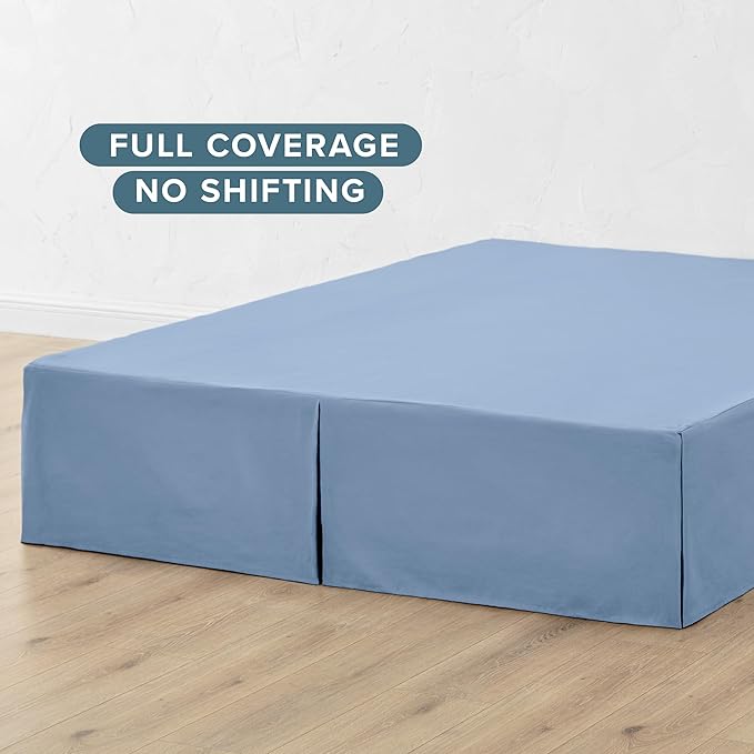 Bare Home Queen Bed Skirt - 15-Inch Tailored Drop Easy Fit - Bed Skirt for Beds - Center & Corner Pleats (Queen, Coronet Blue)