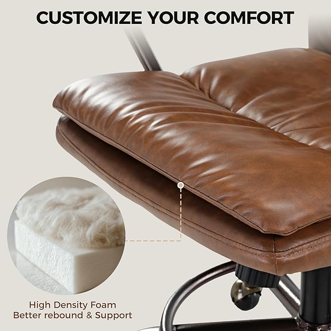 EUREKA ERGONOMIC Home Office Chair Ergonomic Desk Chair, Comfortable Office Chair Leather Executive Chair Mid Century Vintage 360° Swivel with Lumbar for Office Home Bedroom