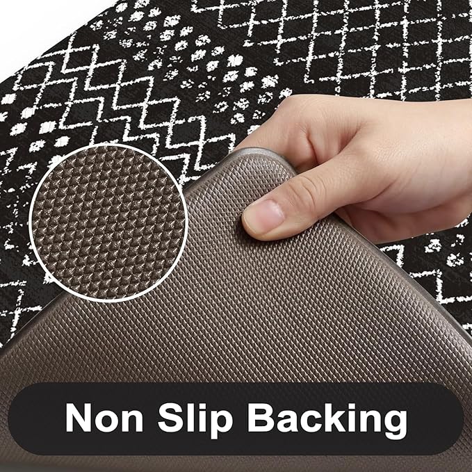 KIMODE Anti Fatigue Kitchen Mats for Floor 2 Piece, Cushioned Farmhouse Kitchen Rugs, Memory Foam Kitchen Floor Mats, Standing Desk Mats for Laundry Office Sink Black 20"x47"+20"x32"