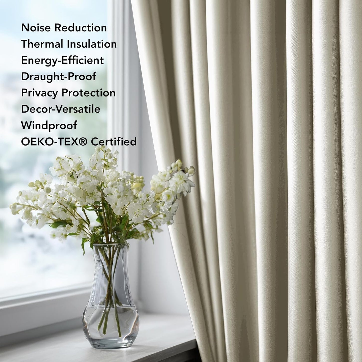 Deconovo Beige Curtains 54 Inch Length, Light Blocking Blackout Drapes, Thermal Curtain Panels for Kids Room (Light Beige, 52Wx54L Inch, Set of 2)