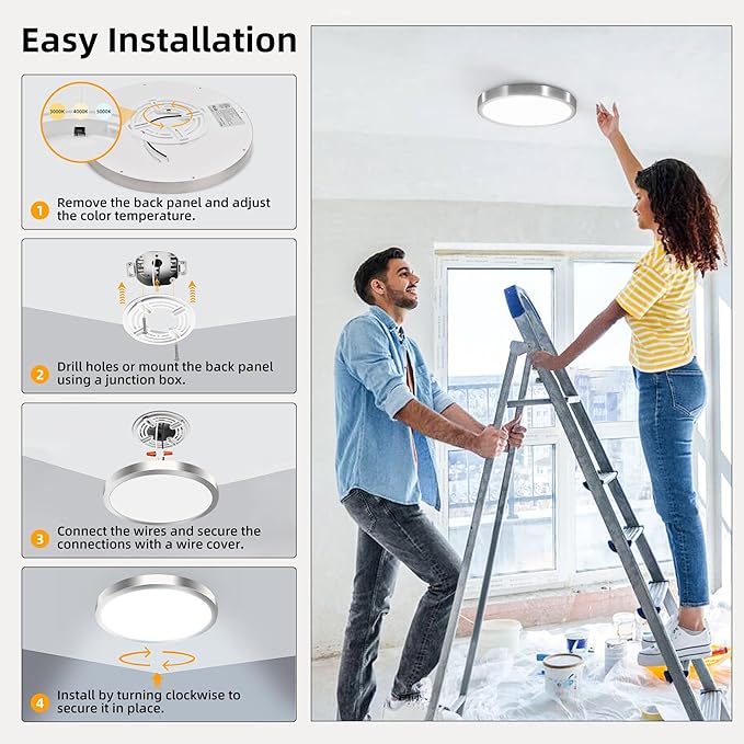 Hlite 6pack 12 inch Flush Mount LED Ceiling Light Fixture,24W 2400LM Super Slim Light Fixtures Ceiling Mount 3000K/4000K/5000K 3CCT Selectable,Ceiling Light Fixtures for Kitchen,Bedroom (Nickel)