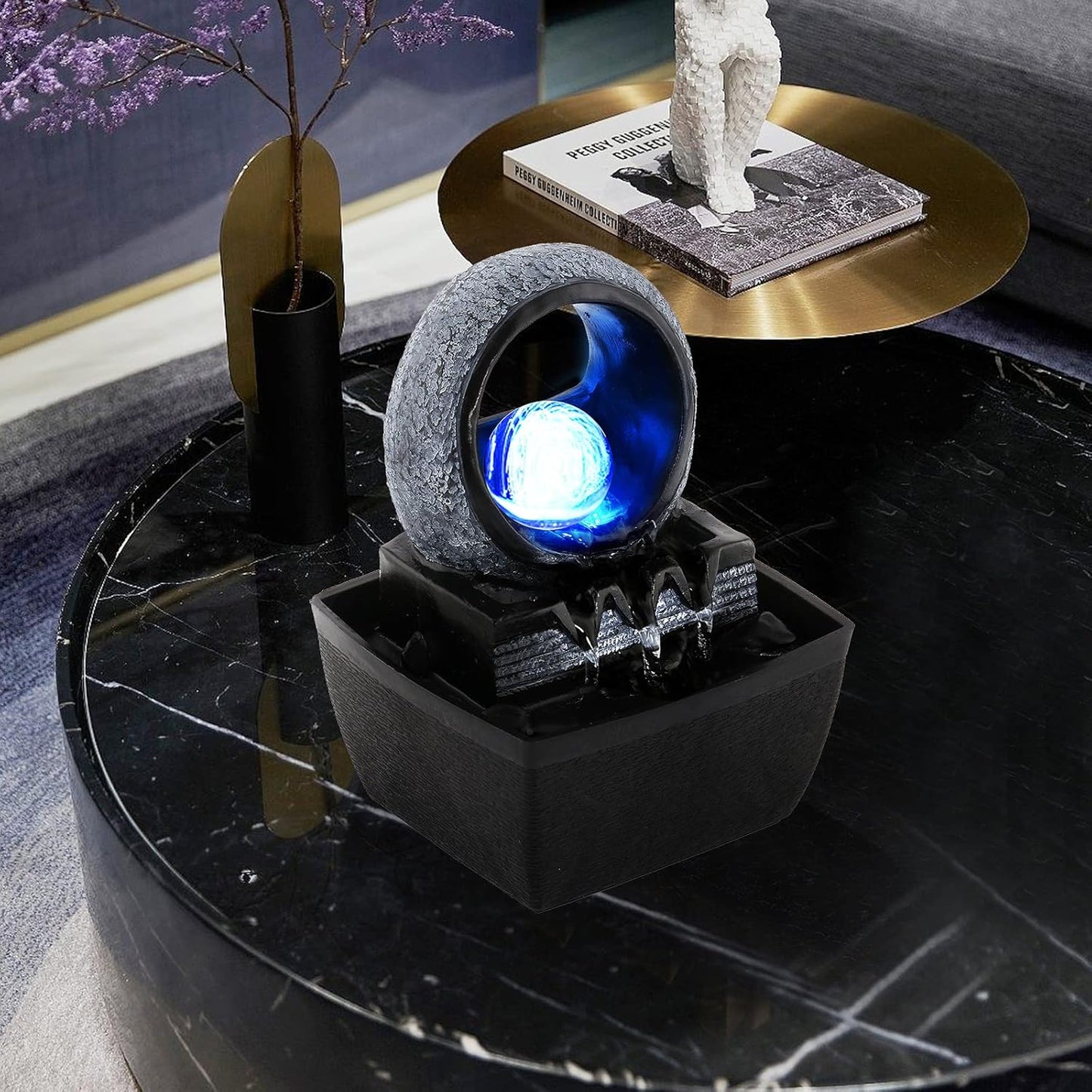 WICHEMI Indoor Fountain Tabletop Fountain Mini Waterfall Fountains Relaxation Water Feature Feng Shui Zen Meditation Desktop Fountain with Rolling Ball for Home Office Indoor Spaces Decor (Style 2)