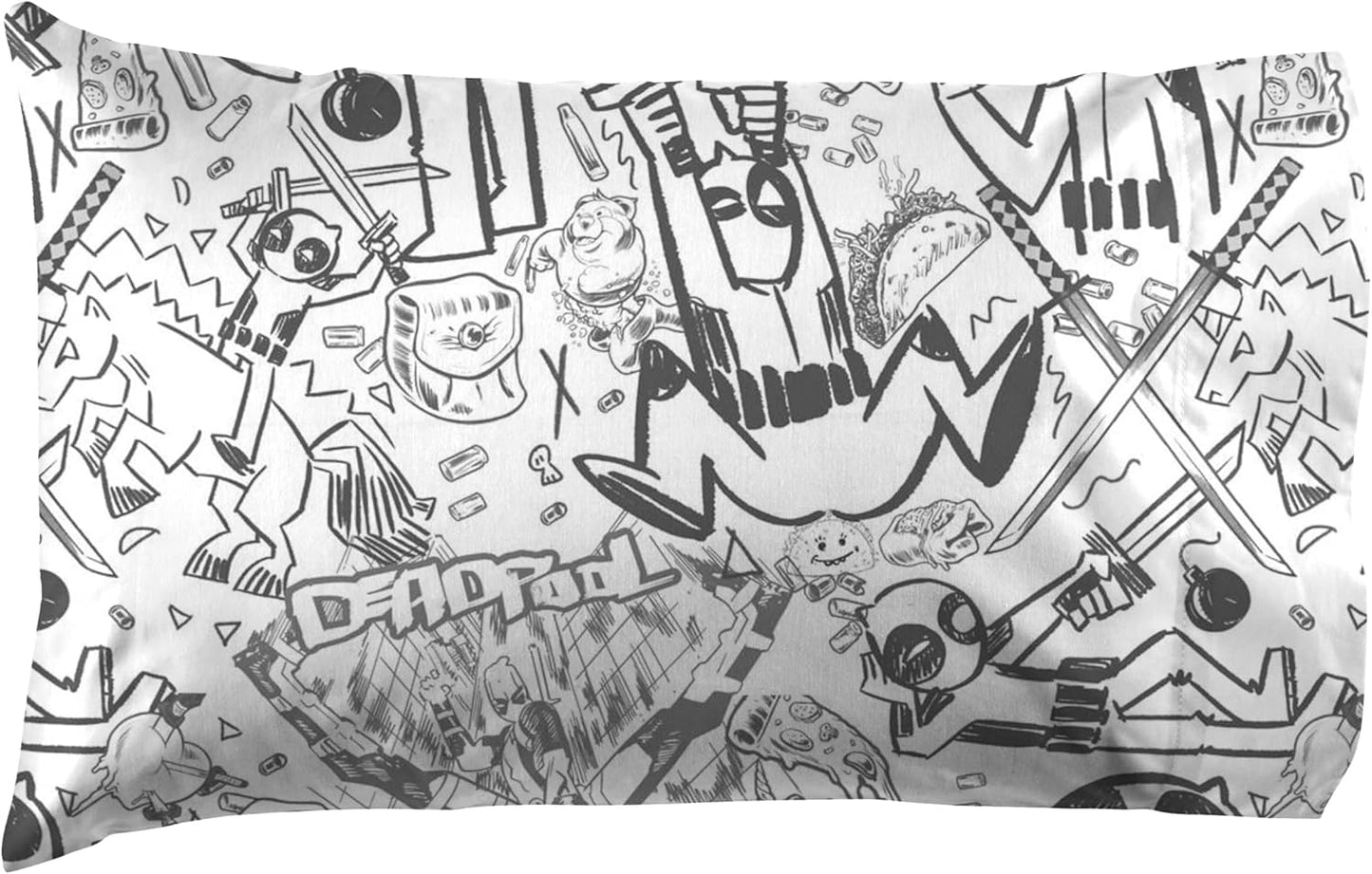 Jay Franco Sheet Set with Fitted, Flat Sheets & Pillow Cover - Ultra-Soft Bedding with Pillowcase for Room Decor, White - Deadpool, 4 Piece King