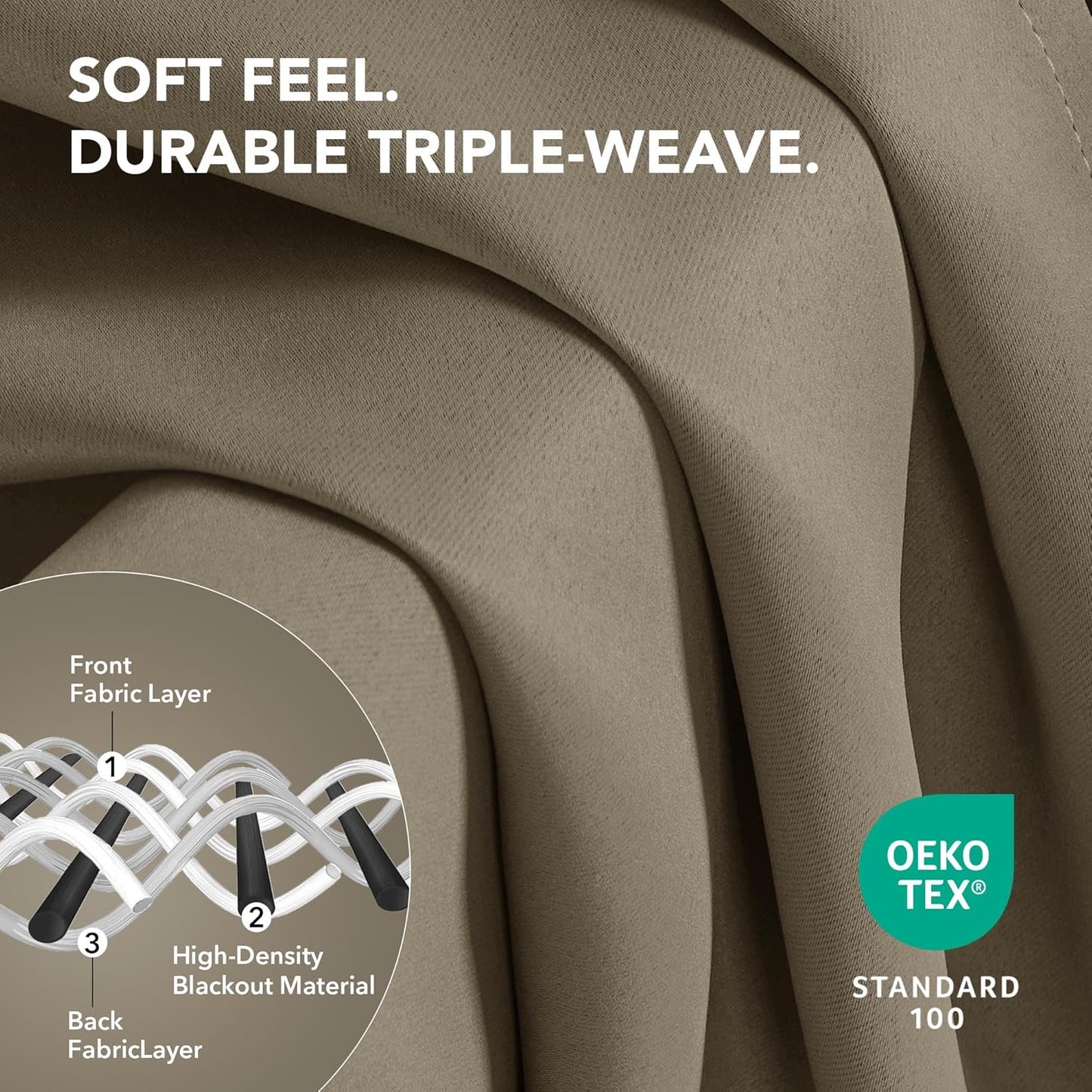 Deconovo Blackout Curtains for Bedroom – Set of 2 38W x 72L Inch Thermal Insulated & Noise Reducing Panels–Home Window Room Darkening Sustainable Grommet Drapes for Living Room and Nursery, Khaki