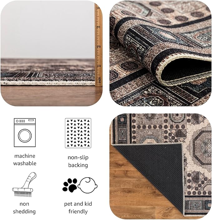 Keen Home Design 8x10 Rug - Machine Washable Area Rug with Non-Slip Backing, Ideal for Living Room, Dining Room, Bedroom - Vintage, Easy Clean, Durable, Low Pile Rug - (8' x 10')