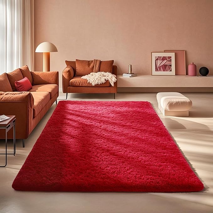 Ophanie Red Rugs for Bedroom Living Room, Fluffy Fuzzy Furry Carpet, Plush Soft Shaggy Bedside Indoor Floor 4x6 Area Rug for Kids Girls Boys Baby Teen Dorm Nursery Home Decor Aesthetic