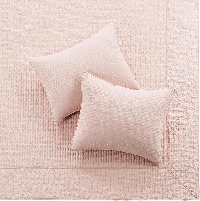 Levtex Home Cross Stitch Reversible Twin Bedspread Set (84x104in) with 1 Pillow Sham (26x20in) - Stitch Texture - Blush - Cotton Twin Size Bedspread Set - Lightweight, Soft, Pre-Washed