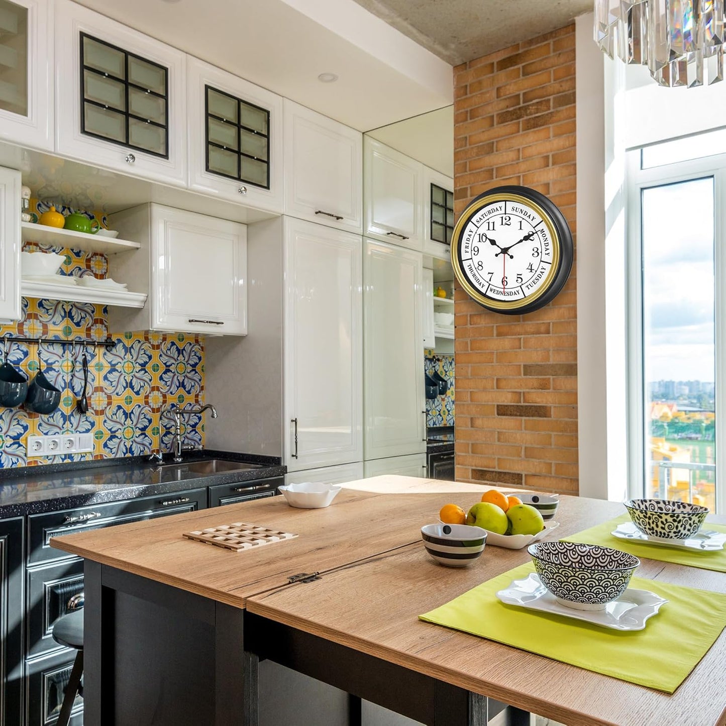 45MinST 12 Inches Retro Wall Clock,Day of The Week Wall Clock,Calendar Day Clock,Silent Non Ticking Battery Operated Movement(Gold)